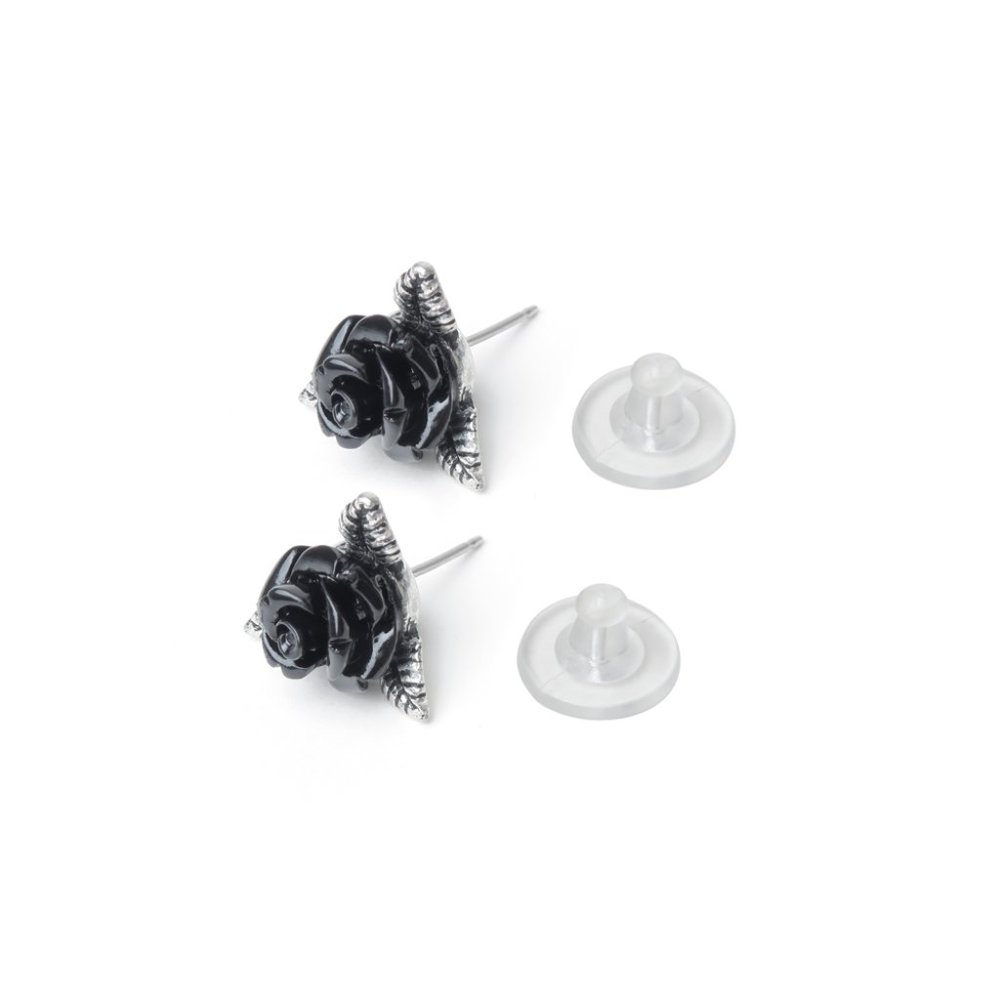 Alchemy Gothic Ring O'Roses Ear Studs Black Roses Pair Surg Post Earrings NWT - Picture 4 of 5